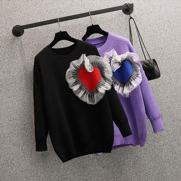 women's sweaters black purple love plus large size oversize korean style fashion pullovers for autumn clothing ladies sweater 2021, White;black
women's sweaters black purple love plus large size oversize korean style fashion pullovers for autumn clothing ladies sweater 2021, White;black
