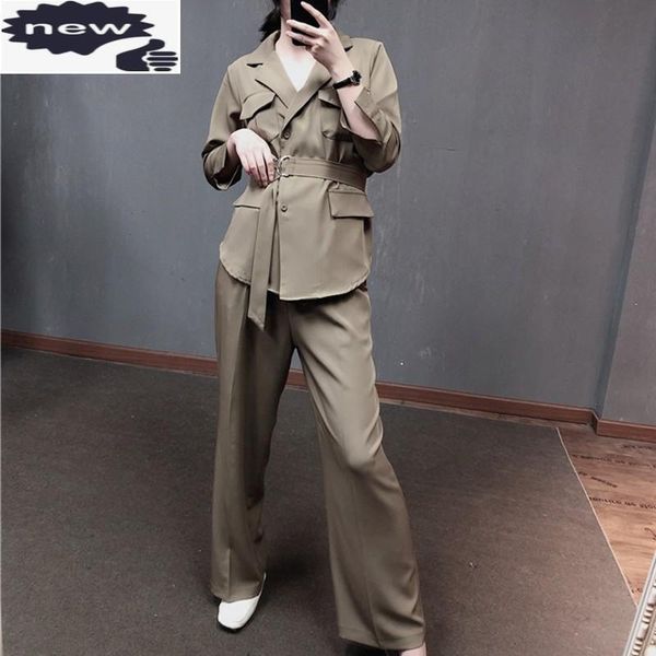 women's two piece pants elegant ladies set wide leg belted blazer matching sets 2021 fashion women office work suit outfits, White
women's two piece pants elegant ladies set wide leg belted blazer matching sets 2021 fashion women office work suit outfits, White