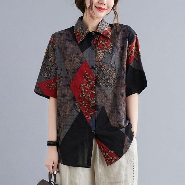 women's blouses & shirts plus size 4xl womens cotton casual 2021 summer vintage national style floral print loose female short sleeve, White
women's blouses & shirts plus size 4xl womens cotton casual 2021 summer vintage national style floral print loose female short sleeve, White