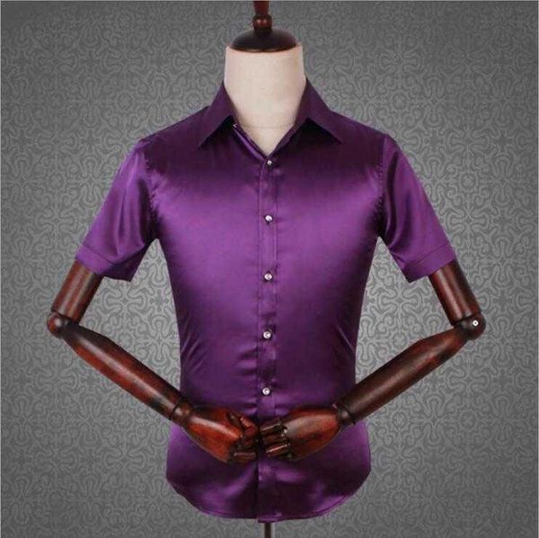 men's casual shirts summer fashion brand men clothes slim fit short sleeve shirt silk coat male social plus size top, White;black
men's casual shirts summer fashion brand men clothes slim fit short sleeve shirt silk coat male social plus size top, White;black