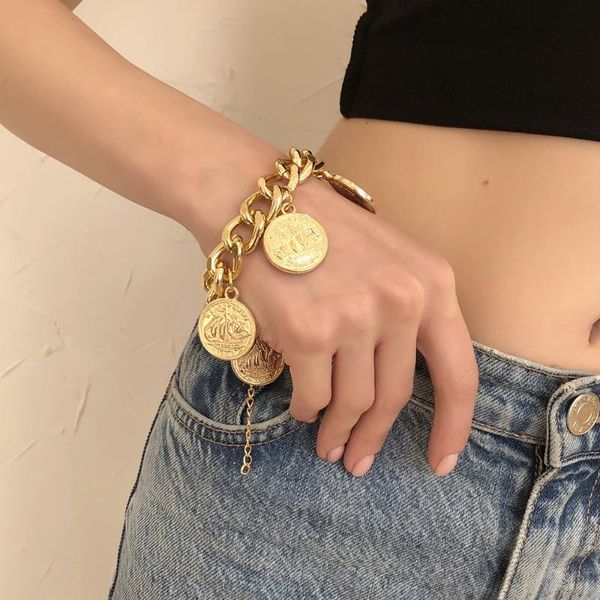 link, chain thick bracelet female portrait coin exaggerated punk hip-hop style geometric accessories, Black
link, chain thick bracelet female portrait coin exaggerated punk hip-hop style geometric accessories, Black