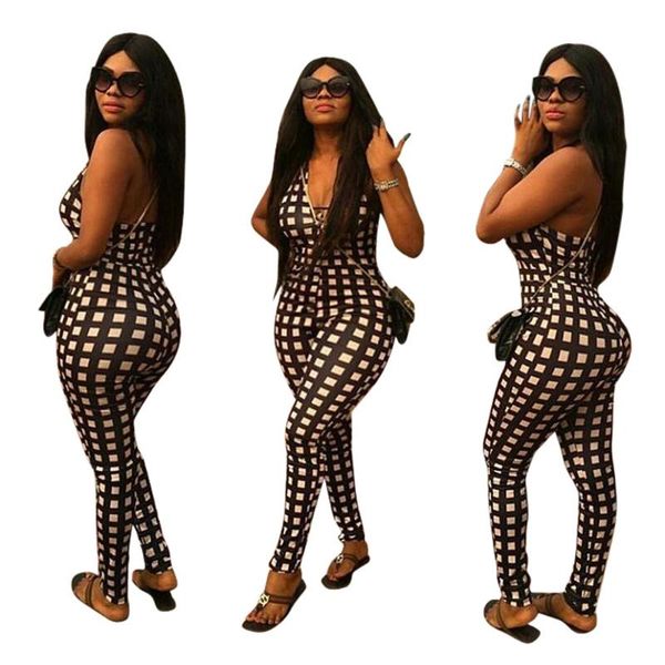 women's jumpsuits & rompers black white plaid splice jumpsuit halter front cross lace up slim catsuits backless sleeveless casual overa 
women's jumpsuits & rompers black white plaid splice jumpsuit halter front cross lace up slim catsuits backless sleeveless casual overa
