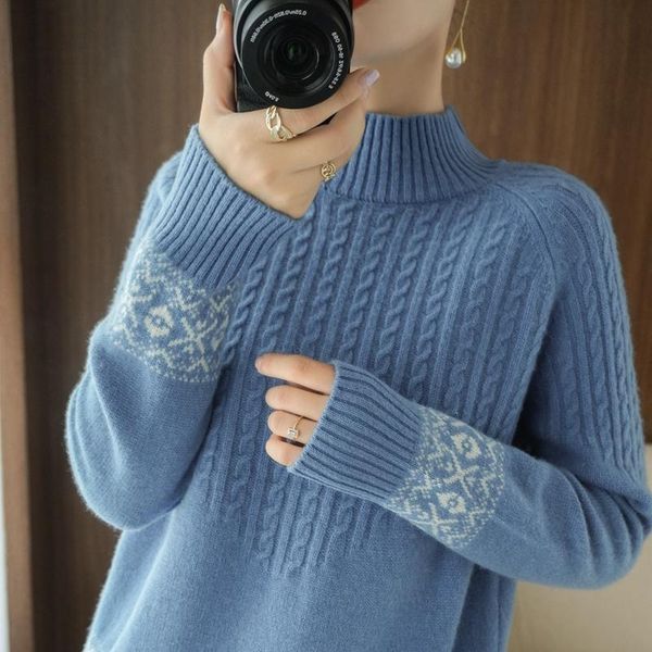 women's sweaters pullover 2021 winter 100% wool sweater casual half high neck thick cashmere plus size ladies knit top, White;black
women's sweaters pullover 2021 winter 100% wool sweater casual half high neck thick cashmere plus size ladies knit top, White;black