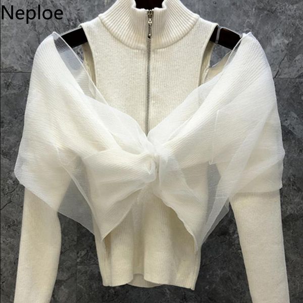 women's sweaters neploe organza patchwork women off shoulder slim fit knitted pullover pull femme korean fashion y2k jumper, White;black
women's sweaters neploe organza patchwork women off shoulder slim fit knitted pullover pull femme korean fashion y2k jumper, White;black