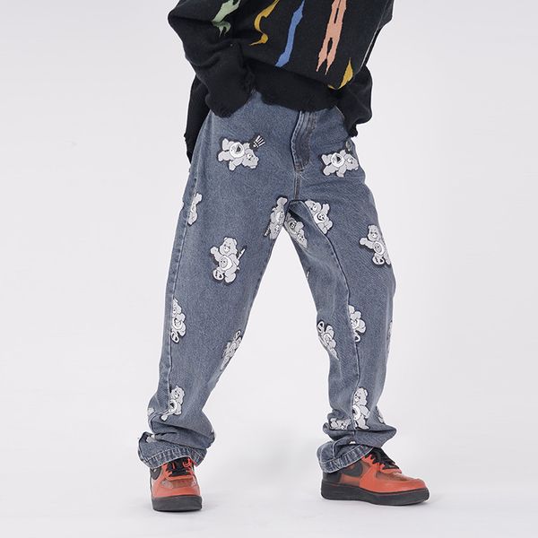 high street full embroidery straight jeans men and women wide leg washed retro oversize casual denim trousers, Blue
high street full embroidery straight jeans men and women wide leg washed retro oversize casual denim trousers, Blue