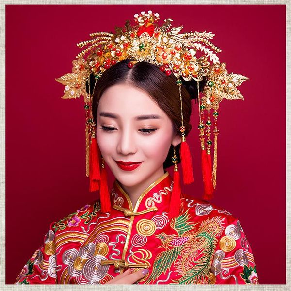 headpieces bridal headwear xiuhe clothing costume head jewelry set earrings red chinese wedding, Silver
headpieces bridal headwear xiuhe clothing costume head jewelry set earrings red chinese wedding, Silver