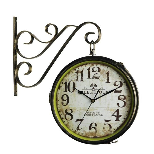 two-sided metal wall clock vintage silent living room double face clocks iron bell american watch horloge mural decor sc254
two-sided metal wall clock vintage silent living room double face clocks iron bell american watch horloge mural decor sc254