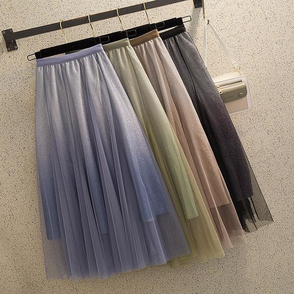 skirts 2021 spring gradient metallic mesh maxi long skirt elastic waist pacthwork layered tulle tutu green blue, Black
skirts 2021 spring gradient metallic mesh maxi long skirt elastic waist pacthwork layered tulle tutu green blue, Black