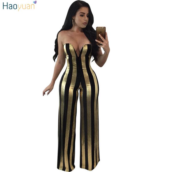 haoyuan gold balck striped rompers womens jumpsuit elegant off shoulder bodysuit party overalls female wide leg jumpsuits, Black;white
haoyuan gold balck striped rompers womens jumpsuit elegant off shoulder bodysuit party overalls female wide leg jumpsuits, Black;white