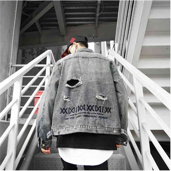 mens punk xxi letter print single button denim jacket women high street ripped holes denim coat hip hop distressed outwear coat, Black;brown
mens punk xxi letter print single button denim jacket women high street ripped holes denim coat hip hop distressed outwear coat, Black;brown