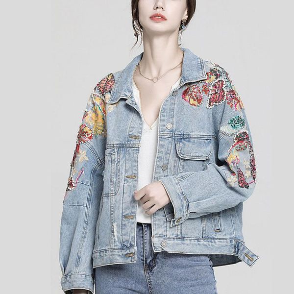 women's jackets women sequins and pearls denim coats bf loose havey decor oversize jean jacket street style clothes, Black;brown
women's jackets women sequins and pearls denim coats bf loose havey decor oversize jean jacket street style clothes, Black;brown