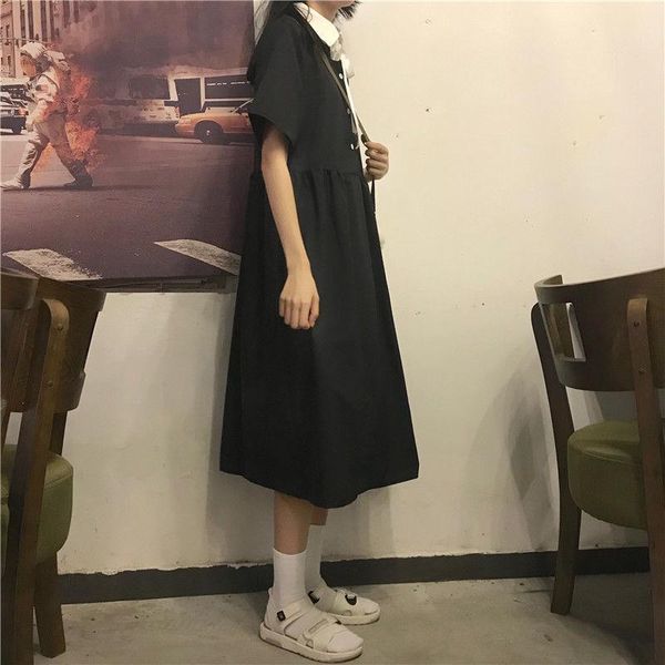casual dresses short sleeve dress women turn-down collar mid-calf student high waist baggy holiday daily simple patchwork vestidos femme, Black;gray
casual dresses short sleeve dress women turn-down collar mid-calf student high waist baggy holiday daily simple patchwork vestidos femme, Black;gray