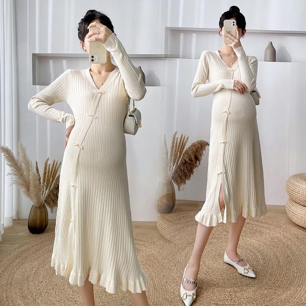 maternity dresses spring pregnancy clothes knitting v collar long sleeve loose ruffle edge outwear women elegant gown, White
maternity dresses spring pregnancy clothes knitting v collar long sleeve loose ruffle edge outwear women elegant gown, White