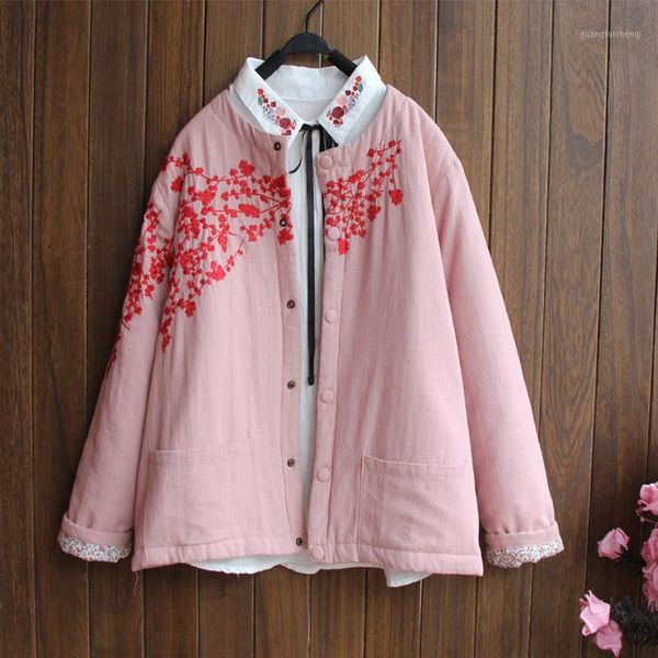women's down & parkas retro autumn winter coat thick embroidery flroal pink outerwear 2021 national cotton linen women long sleeve mant, Black
women's down & parkas retro autumn winter coat thick embroidery flroal pink outerwear 2021 national cotton linen women long sleeve mant, Black