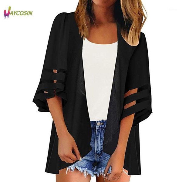 women's swimwear women coats and jackets summer autumn mesh panel 3/4 bell sleeve pure color chiffon casual loose kimono cardigan coat, White;black
women's swimwear women coats and jackets summer autumn mesh panel 3/4 bell sleeve pure color chiffon casual loose kimono cardigan coat, White;black