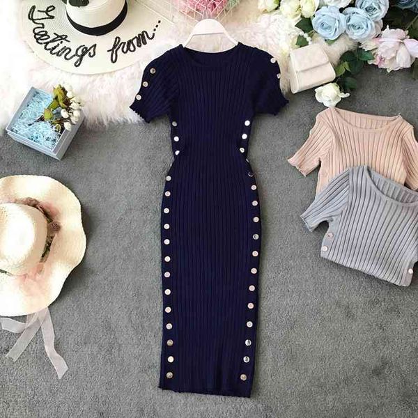 casual dresses summer women's knitted o-neck short sleeve slim fit side double row buckle hip wrap ladies sheath xe9a, Black;gray
casual dresses summer women's knitted o-neck short sleeve slim fit side double row buckle hip wrap ladies sheath xe9a, Black;gray