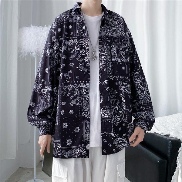 men's casual shirts spring and autumn long-sleeved floral shirt jackets, White;black
men's casual shirts spring and autumn long-sleeved floral shirt jackets, White;black