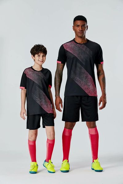 #0122 football uniform men+kids soccer jersey printing team custom track and field sports short-sleeved shirt, Black;yellow