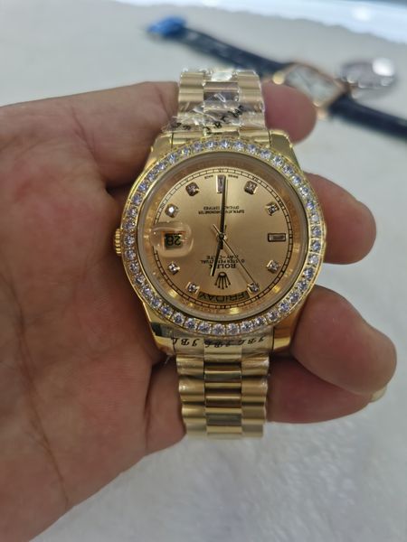 with original box luxury fashion watches 18k yellow gold diamond dial & bezel 18038 automatic men's watch wristwatch 844, Slivery;brown
with original box luxury fashion watches 18k yellow gold diamond dial & bezel 18038 automatic men's watch wristwatch 844, Slivery;brown