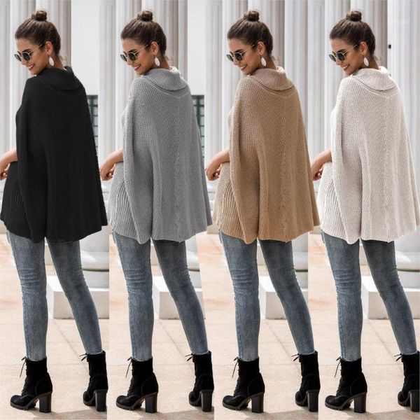 european and american women's 2021 autumn winter fashion casual cloak-style knitted turtleneck sweater shawl jacket sweaters, White;black
european and american women's 2021 autumn winter fashion casual cloak-style knitted turtleneck sweater shawl jacket sweaters, White;black