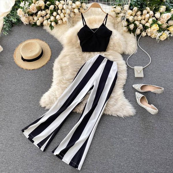 summer casual fashion suit womens tracksuits two piece sets camisole stripe high waist wide leg pants, Gray
summer casual fashion suit womens tracksuits two piece sets camisole stripe high waist wide leg pants, Gray