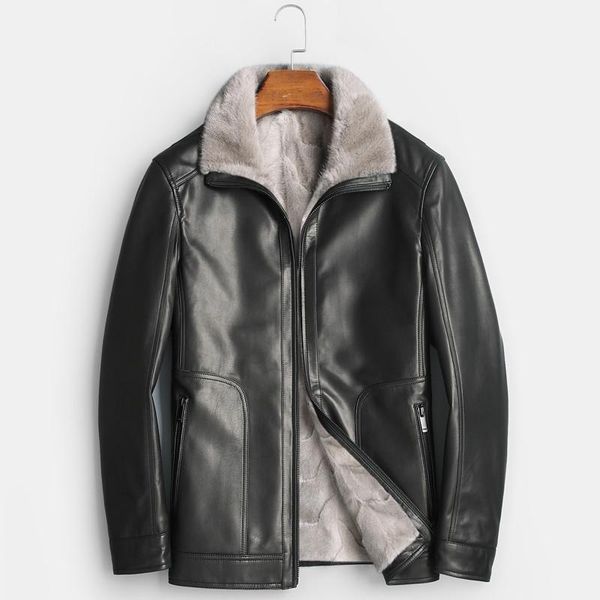cow leather mens jacket mink liner shearling overcoats fur smart casual thick coat men's & faux, Black
cow leather mens jacket mink liner shearling overcoats fur smart casual thick coat men's & faux, Black