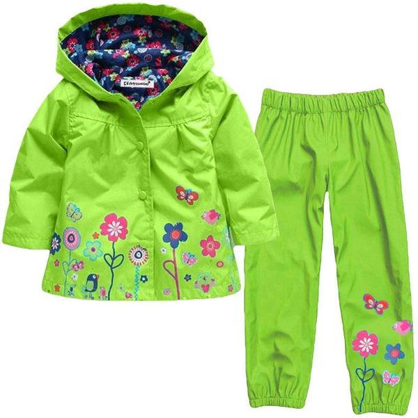 spring girls clothing set flower pattern clothes waterproof raincoat hooded coat + pant 2pcs casual suit children sets, White
spring girls clothing set flower pattern clothes waterproof raincoat hooded coat + pant 2pcs casual suit children sets, White