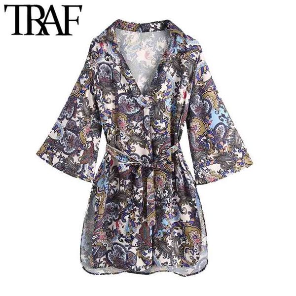 women chic fashion with belt paisley print mini dress vintage three quarter sleeve side vents female dresses mujer 210507, Black;gray
women chic fashion with belt paisley print mini dress vintage three quarter sleeve side vents female dresses mujer 210507, Black;gray
