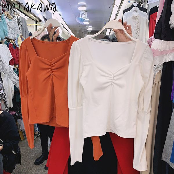 matakawa square neck woman tshirts short puff sleeve solid slim t-shirt for women spring vintage long sleeve t shirts 210513, White
matakawa square neck woman tshirts short puff sleeve solid slim t-shirt for women spring vintage long sleeve t shirts 210513, White