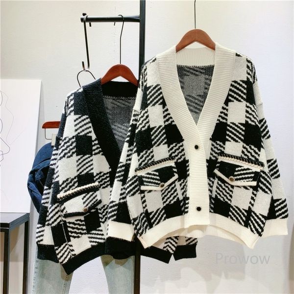 knits black white plaid women knitted jacket spring autumn outwear vintage cardigan single breasted v-neck sweater coat
knits black white plaid women knitted jacket spring autumn outwear vintage cardigan single breasted v-neck sweater coat