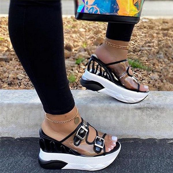 summer women slippers transparent sandals ladies platform wedges 2021 double buckle straps high heel outside shoes, Black
summer women slippers transparent sandals ladies platform wedges 2021 double buckle straps high heel outside shoes, Black