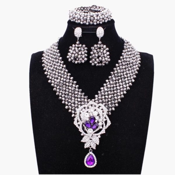 earrings & necklace dudo jewelry set african beaded with purple pin nigerian jewellery sets for women 2021 bridal, Silver
earrings & necklace dudo jewelry set african beaded with purple pin nigerian jewellery sets for women 2021 bridal, Silver