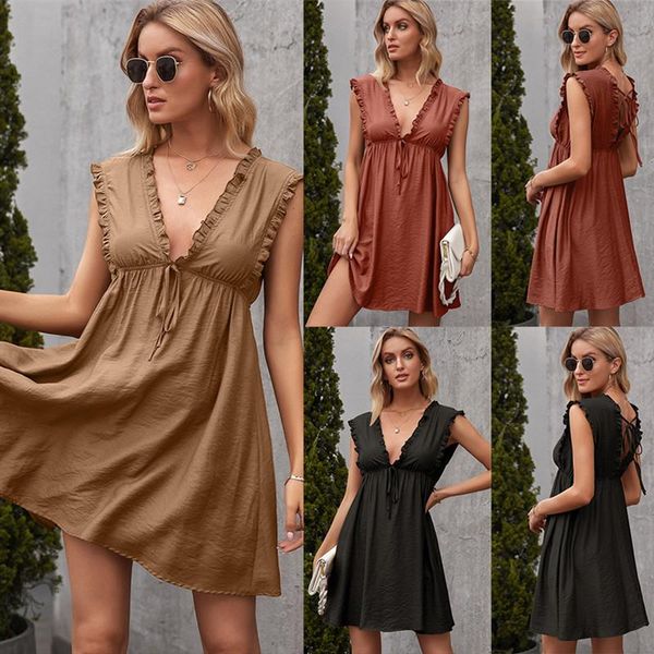 casual dresses women's loose ruffled v-neck dress fashion solid color sleeveless beach party women stitching cake, Black;gray
casual dresses women's loose ruffled v-neck dress fashion solid color sleeveless beach party women stitching cake, Black;gray