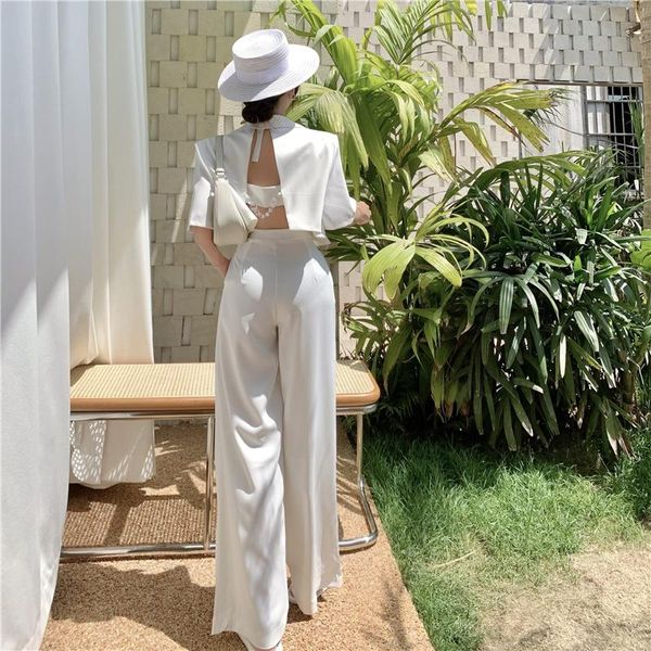 women's two piece pants office overalls women summer rompers sleeveless square collar party playsuits and blazer 2021 suit, White
women's two piece pants office overalls women summer rompers sleeveless square collar party playsuits and blazer 2021 suit, White
