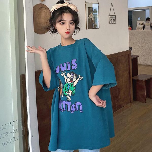 women's t-shirt summer 2021 short sleeve korean mid long loose print in harajuku college style, White
women's t-shirt summer 2021 short sleeve korean mid long loose print in harajuku college style, White