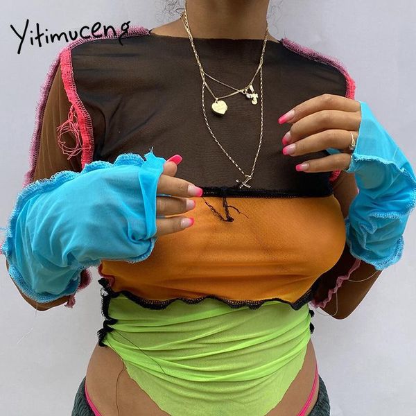 women's t-shirt yitimuceng contrast color patchwork woman tshirts shirts 2021 spring autumn fashion long sleeve o-neck pullover, White
women's t-shirt yitimuceng contrast color patchwork woman tshirts shirts 2021 spring autumn fashion long sleeve o-neck pullover, White
