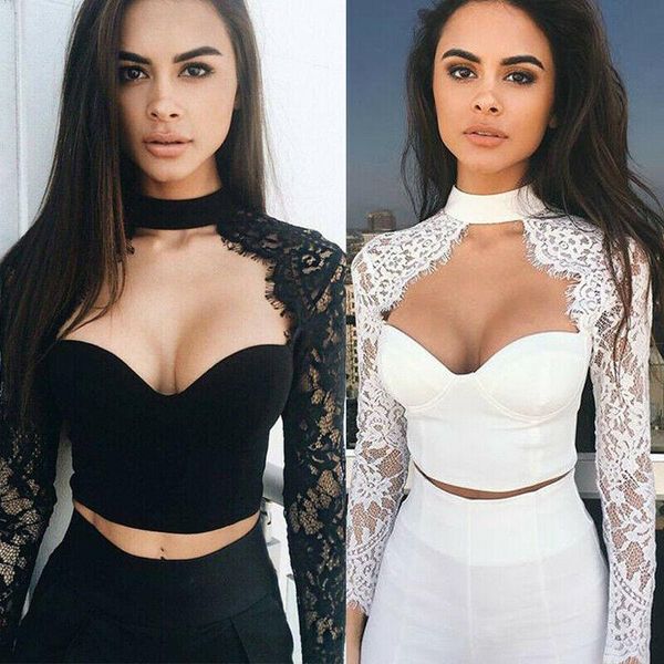 women's t-shirt women lace slim crop long sleeve casual low collar ladies solid skinny tee shirts party clubwear, White
women's t-shirt women lace slim crop long sleeve casual low collar ladies solid skinny tee shirts party clubwear, White