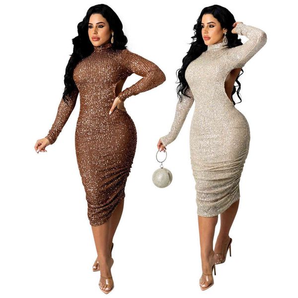 spring 2022 women's fashion elegant party solid color bling sequins high-neck long-sleeve backless slim elastic mid-dress 211115, Black;gray
spring 2022 women's fashion elegant party solid color bling sequins high-neck long-sleeve backless slim elastic mid-dress 211115, Black;gray
