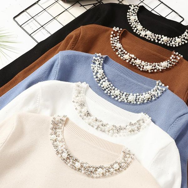autumn womens sweater winter women beaded o neck elegant jumper loose casual warm femme knitting bottom shirt, White;black
autumn womens sweater winter women beaded o neck elegant jumper loose casual warm femme knitting bottom shirt, White;black