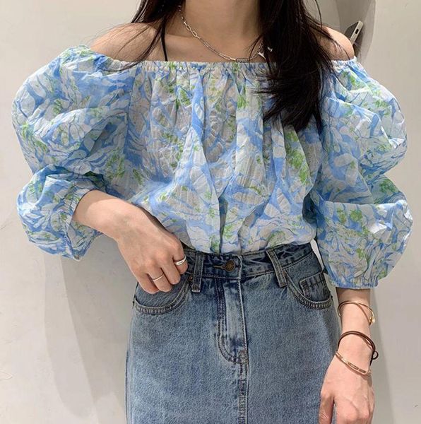 women's blouses & shirts korean summer two kinds wearing slash neck chiffon floral printed bubble sleeve shirt women fashion streetwear, White
women's blouses & shirts korean summer two kinds wearing slash neck chiffon floral printed bubble sleeve shirt women fashion streetwear, White
