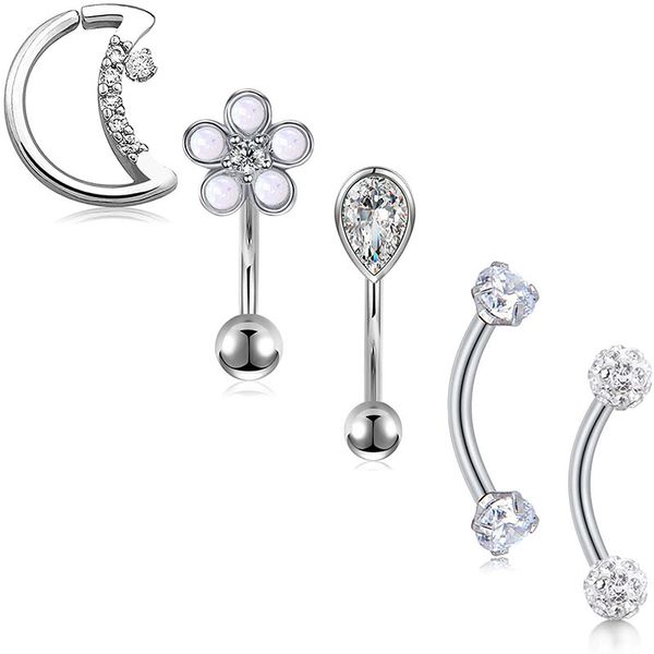 16g rook daith earrings curved barbell with cz opal design moon ring for conch cartilage eyebrow piercing, Silver
16g rook daith earrings curved barbell with cz opal design moon ring for conch cartilage eyebrow piercing, Silver