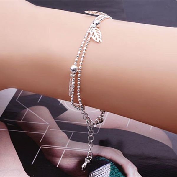 link, chain 2021 fashion charm leaves double layer bracelets for women minimalism silver plated leaf bracelet bridesmaids gift, Black
link, chain 2021 fashion charm leaves double layer bracelets for women minimalism silver plated leaf bracelet bridesmaids gift, Black