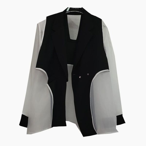 women's suits & blazers superaen patchwork gauze suit coat medium and long irregular streetwear spring summer 2021, White;black
women's suits & blazers superaen patchwork gauze suit coat medium and long irregular streetwear spring summer 2021, White;black