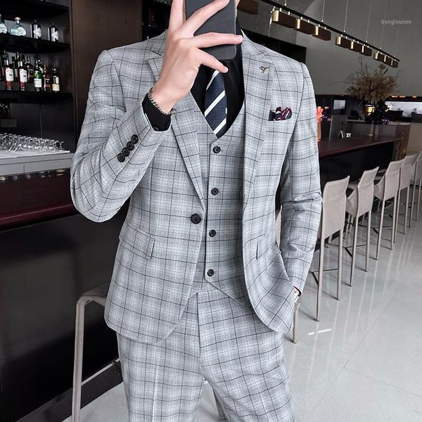 men's suits & blazers (jacket+vest+pants) 2021 male prom wedding tuxedo plaid groom dress coat trousers waistcoat men 3pcs set slim fit, White;black
men's suits & blazers (jacket+vest+pants) 2021 male prom wedding tuxedo plaid groom dress coat trousers waistcoat men 3pcs set slim fit, White;black