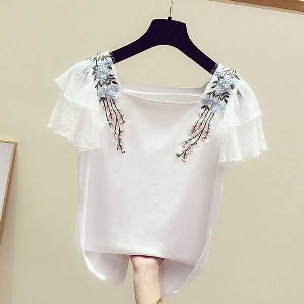 tee white shirt summer stitching short sleeve t-shirt women square collar embroidery sweet blusas
tee white shirt summer stitching short sleeve t-shirt women square collar embroidery sweet blusas