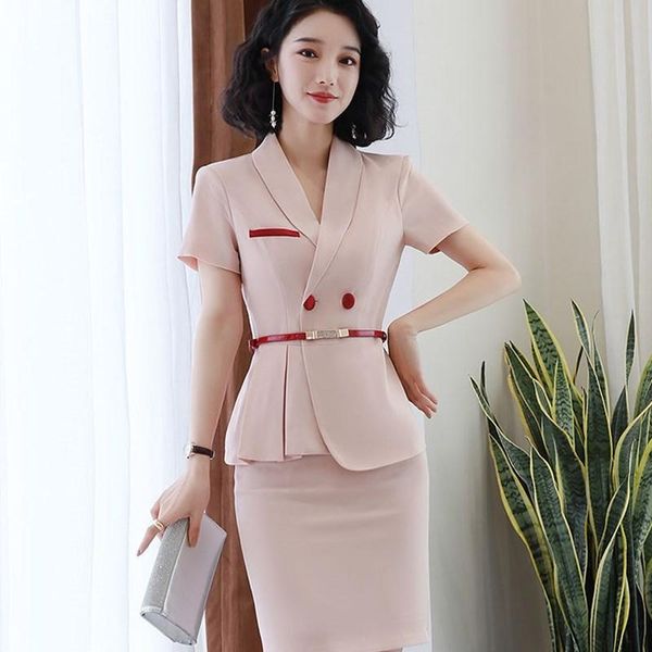 two piece dress izicfly summer style 2 business suit women uniform elegant lady pink work wear blazer set with skirt-include belt, White
two piece dress izicfly summer style 2 business suit women uniform elegant lady pink work wear blazer set with skirt-include belt, White