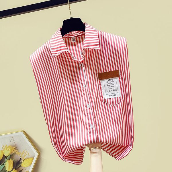 women's blouses & shirts 2021 summer turn down collar sleeveless stripe shirt ladies blouse blusas a3439, White
women's blouses & shirts 2021 summer turn down collar sleeveless stripe shirt ladies blouse blusas a3439, White
