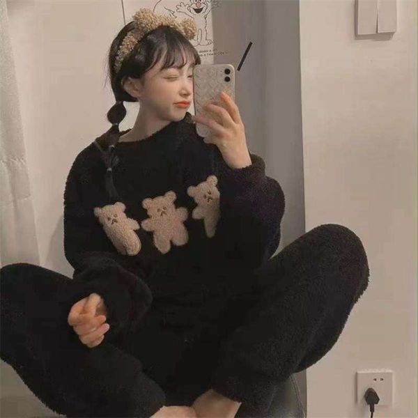 pajamas for women winter flannel long-sleeved sleepwear velvet coral nightieladies home service 2-piece pajamas home 210928, Black;red
pajamas for women winter flannel long-sleeved sleepwear velvet coral nightieladies home service 2-piece pajamas home 210928, Black;red
