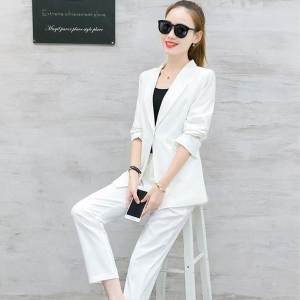 women's two piece pants office lady pieces sets casual work blazer high waist suits female notched collar jacket for women, White
women's two piece pants office lady pieces sets casual work blazer high waist suits female notched collar jacket for women, White