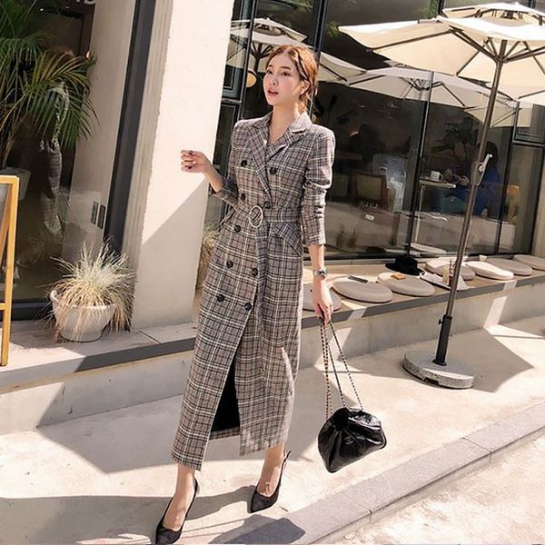 winter runway designer women vintage notched collar wrap gray plaid maxi coat double-breasted long trench coat outwear 210514, Black;brown
winter runway designer women vintage notched collar wrap gray plaid maxi coat double-breasted long trench coat outwear 210514, Black;brown